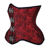 Red and Black Brocade With Front Clasps Gothic Underbust Waist Training Corset